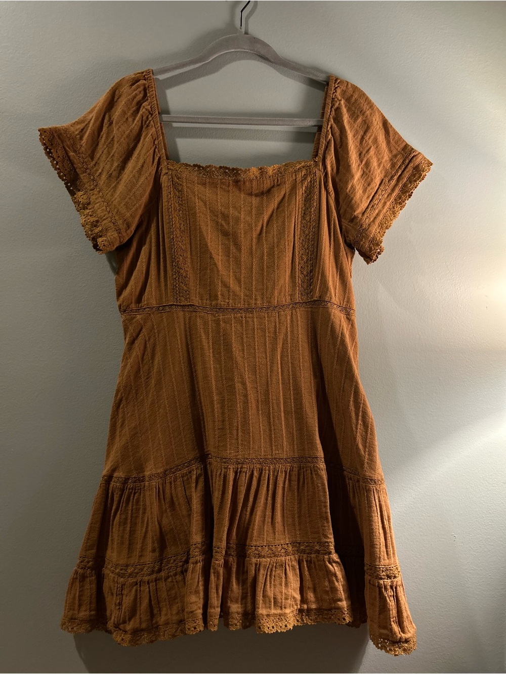 American Eagle Outfitters Rust-Toned Square Neck Mini Dress